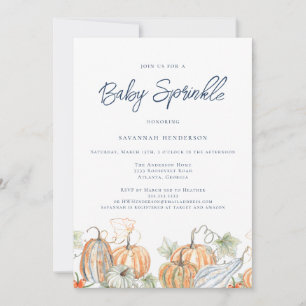 Invitación Caída Baby Shower Sprinkle Pumpkin Blue