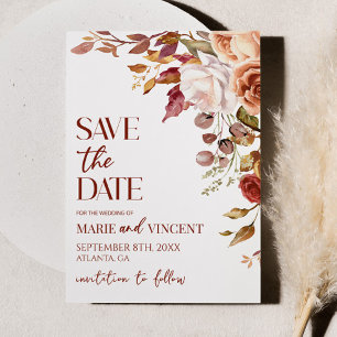 Invitación Caída Boda Floral Borgoña Salven La Fecha