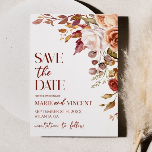 Invitación Caída Boda Floral Borgoña Salven La Fecha (Subido por el creador)