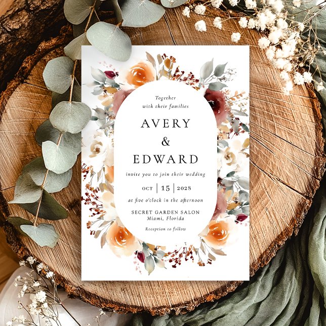 Invitación Caída Boda Floral Moderno Otoño Simple (Subido por el creador)