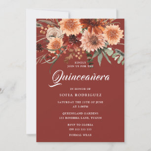 Invitación Caída Bohemia Verano Floral Terracotta Quinceanera