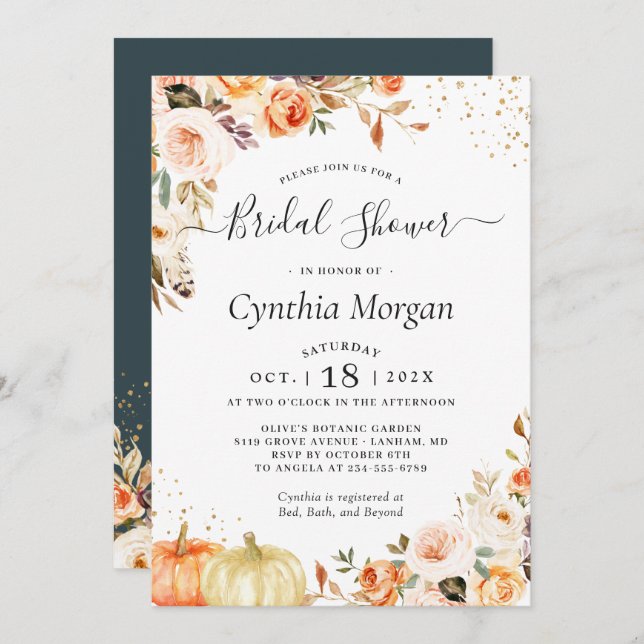 Invitación Caída Bohemiana de Oro Otoño Fall Bridal Shower (Anverso / Reverso)