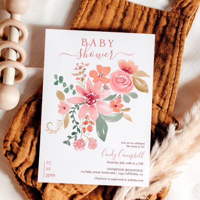 Invitación Caída Boho acuarela floral ducha bebé (Boho fall floral watercolor baby shower invitation)