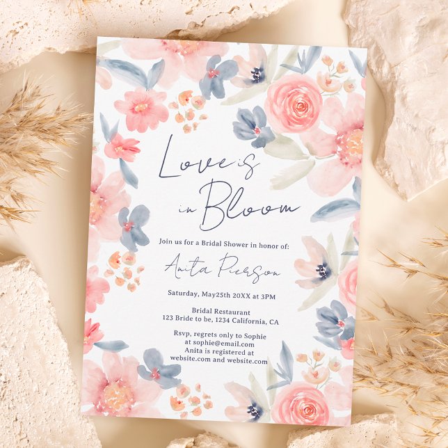 Invitación Caída boho floral rosa azul elegante ducha de novi (Subido por el creador)