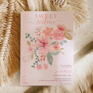 Invitación Caída Boho moda de acuarela floral Dulce 16