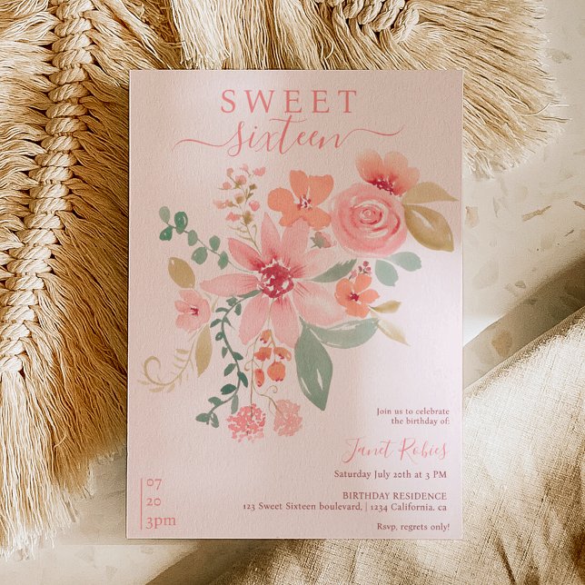 Invitación Caída Boho moda de acuarela floral Dulce 16 (Subido por el creador)