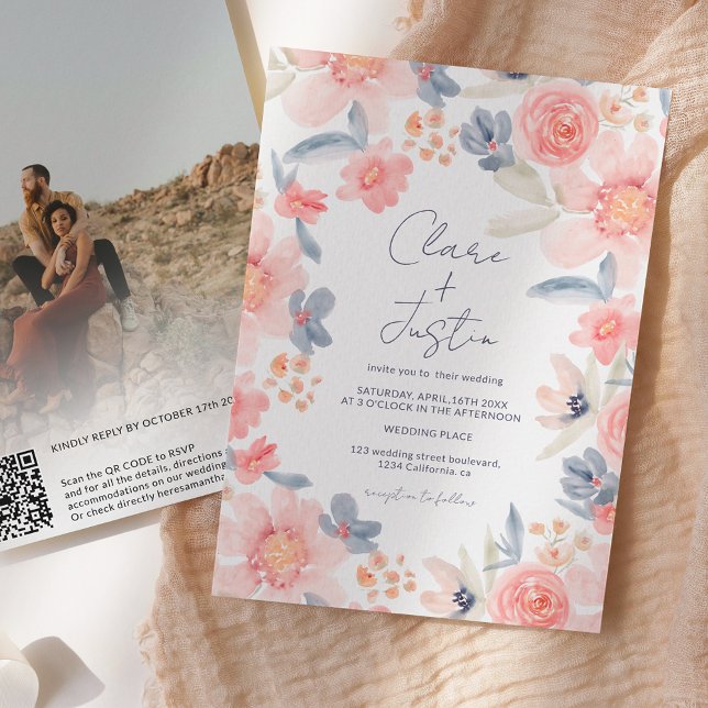 Invitación Caída boho nombres florales foto boda de código Qr (Subido por el creador)