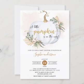 Invitación Caída Boho Pampas Pequeña Calabaza Baby Shower