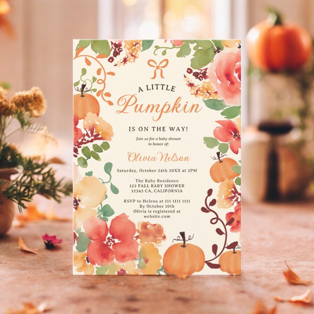 Invitación Caída Boho Pequeña crema de calabaza con flores de (Fall Boho Little pumpkin cream floral baby shower Invitation)