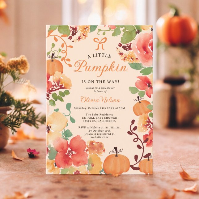Invitación Caída Boho Pequeño calabaza melocotón ducha de beb (Fall Boho Little pumpkin peach floral baby shower Invitation)