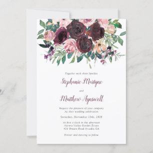 Invitación Caída Borgoña Polvoriento Boda Botánico Rubor Peac