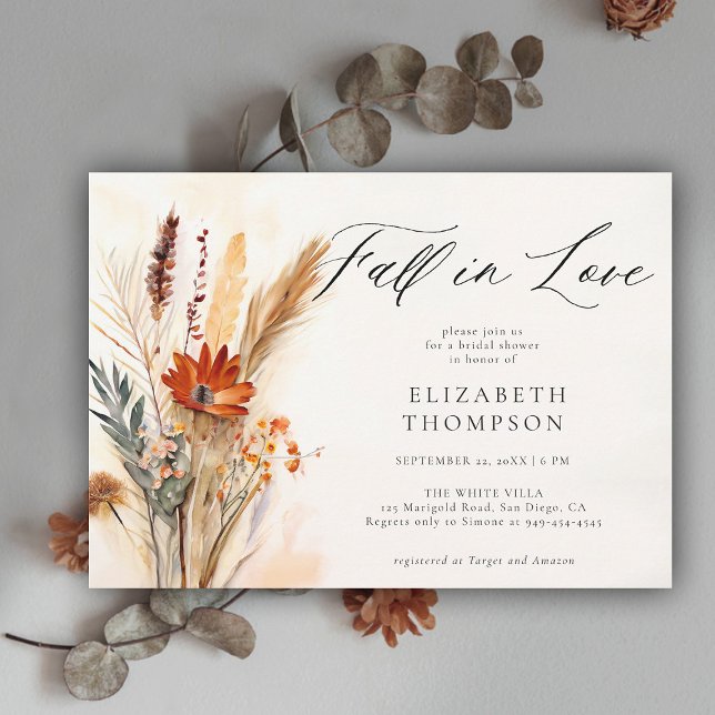 Invitación Caída Bouquet Romántico Boho Floral Bridal Shower (fall in love bridal shower invitation wildflowers terracotta watercolor elegant modern calligraphy)