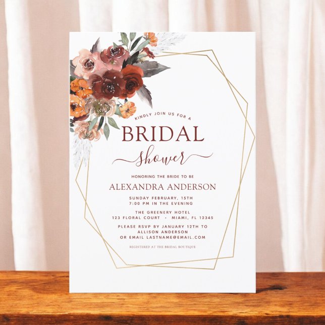 Invitación Caída Bridal Shower Burgundy Gold Floral (Subido por el creador)