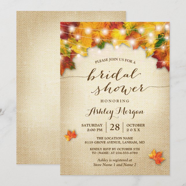 Invitación Caída Bridal Shower Burlap Grips Leyes (Anverso / Reverso)