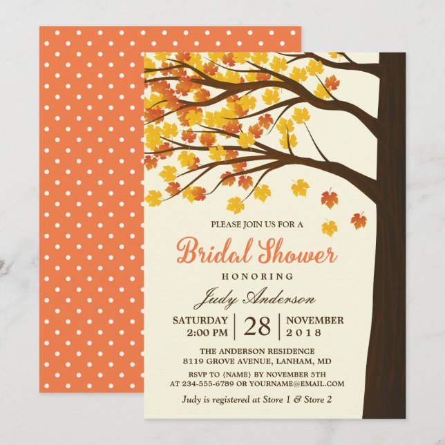 Invitación Caída Bridal Shower Classy Maple deja árbol de oto (Anverso / Reverso)