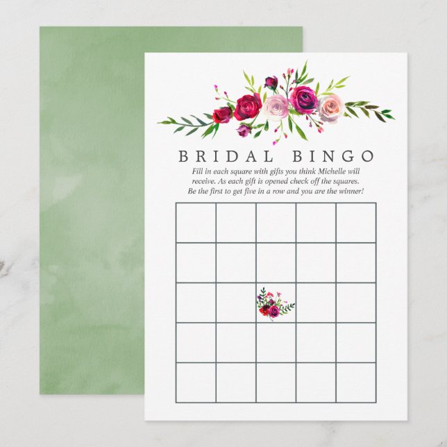 Invitación Caída Bridal Shower Floral Bingo (Anverso / Reverso)
