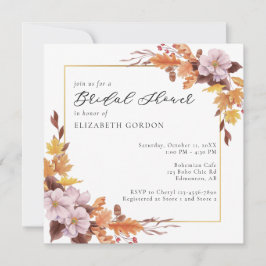 Invitación Caída Bridal Shower Otoño Guión Floral Elegante