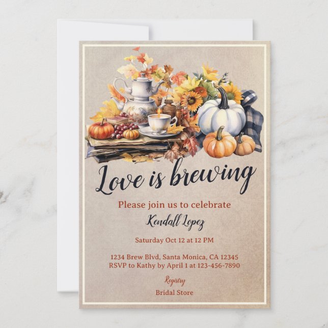 Invitación Caída Bridal Tea Fiesta Calabaza Blanca (Anverso)