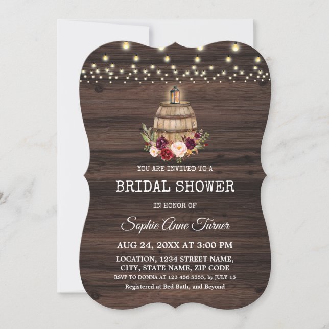 Invitación Caída Burgundy Floral Barrel Bridal Shower (Anverso)