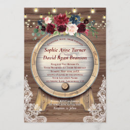 Invitación Caída Burgundy Floral Barrel Lace Wood Boda