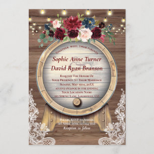 Invitación Caída Burgundy Floral Barrel Lace Wood Boda