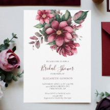 Caída Burgundy Floral Bridal Ducha Watercolor
