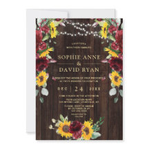 Caída Burgundy Floral Sunflowers Wood Barn Boda