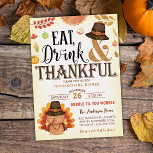 Invitación Caída Calabaza Gobble Cena de Acción de Gracias Tu
