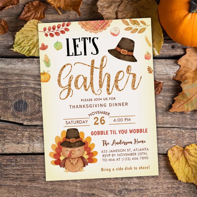 Invitación Caída Calabaza Gobble Cena de Acción de Gracias Tu (Subido por el creador)