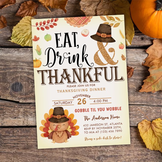 Invitación Caída Calabaza Gobble Cena de Acción de Gracias Tu (Subido por el creador)
