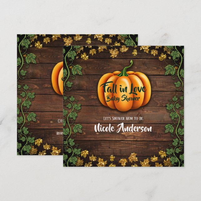 Invitación Caída Calabaza Rustic Green Gold Ivy Baby Shower (Anverso / Reverso)