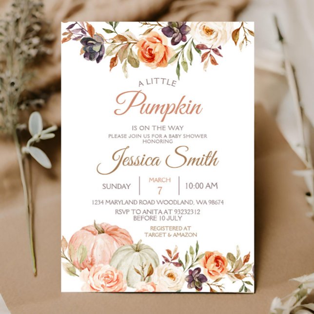 Invitación Caída Calabaza Rústica Floral Baby Shower (Subido por el creador)