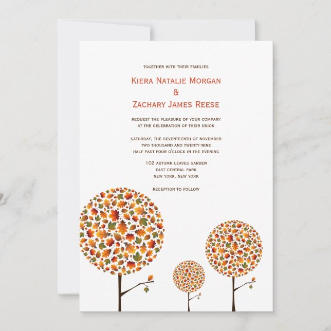 Invitación Caída caprichosa del otoño deja al Boda del árbol  (Anverso)