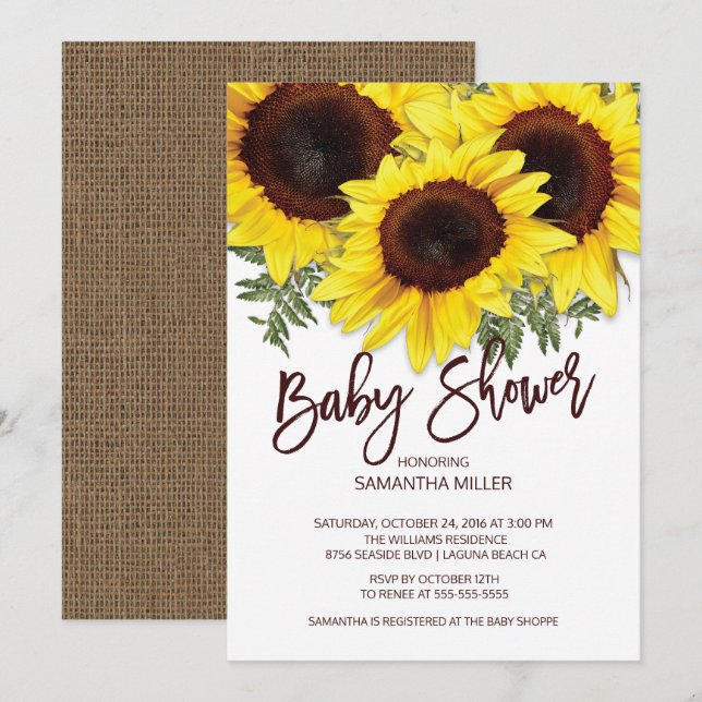 Invitación Caída Colorida Sunflowers Baby Shower Neutral (Anverso / Reverso)