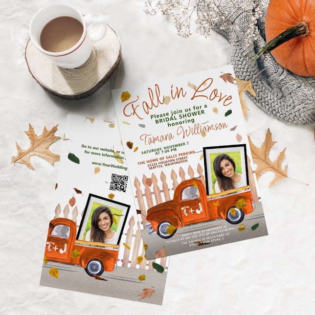Invitación Caída Cuta Enamorada Foto Naranja QR Ducha De Cami (Subido por el creador)