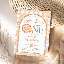 Invitación Caída Cutie Pie Pumpkin Gingham Primer Cumpleaños