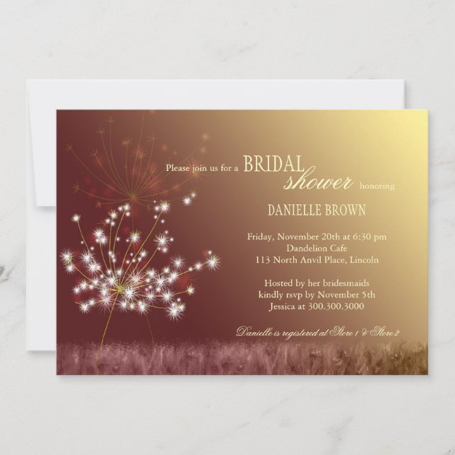 Invitación Caída Dandelions Brown Ombre Bridal Shower (Anverso)