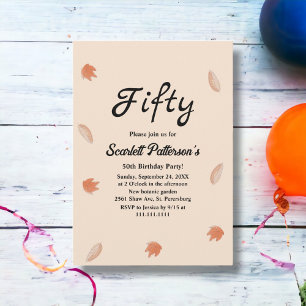 Invitación Caída de acuarela deja a Beige otoño 50 cumpleaños