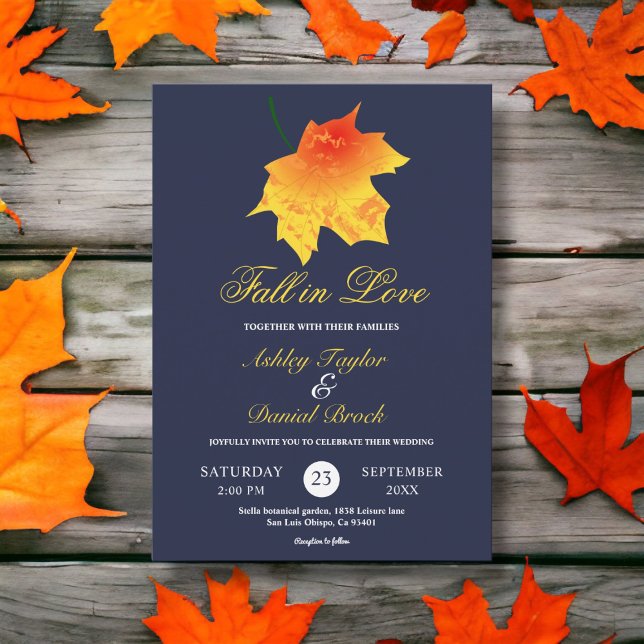 Invitación Caída de acuarela deja Boda floral azul de la mari (Subido por el creador)