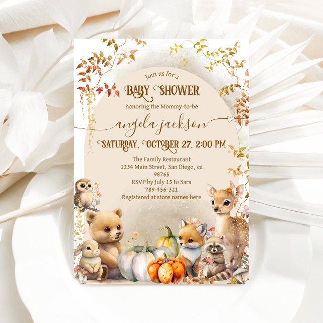 Invitación Caída de animales de Woodland Boho Baby Shower (Subido por el creador)
