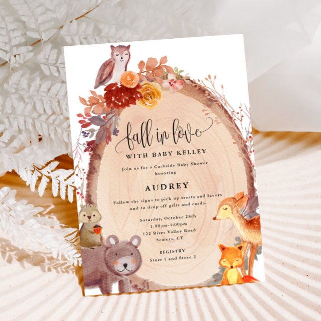 Invitación Caída de animales de Woodland, Curbside Baby Showe (Subido por el creador)