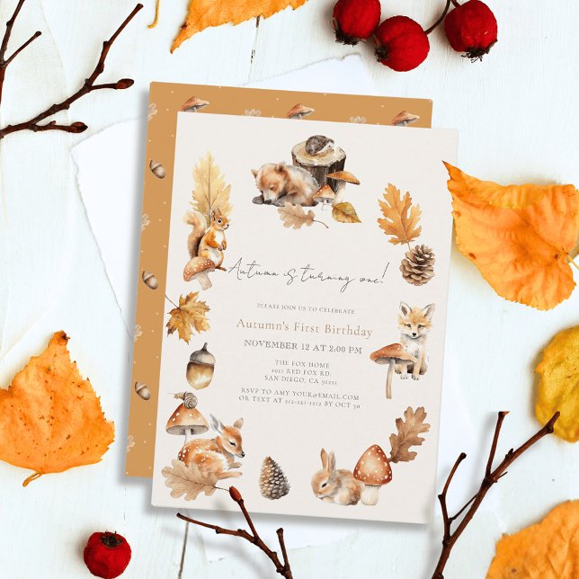 Invitación Caída de animales de Woodland/hongo de otoño 1º cu (Subido por el creador)