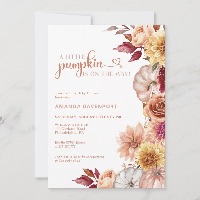 Invitación Caída de Baby Shower Floral (Anverso)