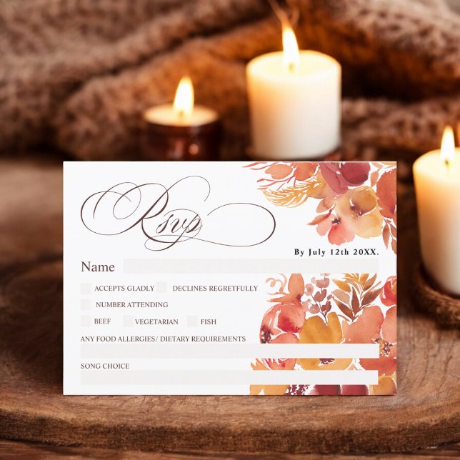 Invitación Caída de Boho caligrafía floral moda boda rsvp (Boho fall floral calligraphy chic rsvp wedding invitation)