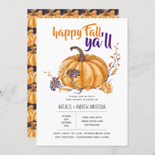 Invitación Caída de calabaza Baby Shower Halloween Org/Purp