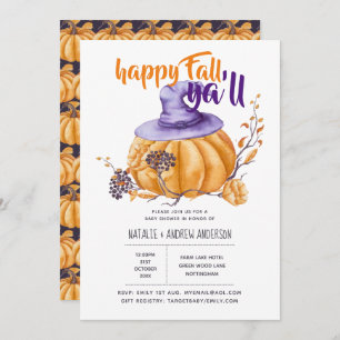 Invitación Caída de calabaza Baby Shower Halloween Org/Purp