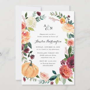 Invitación Caída de calabaza Elegante Floral Rústica Ducha de