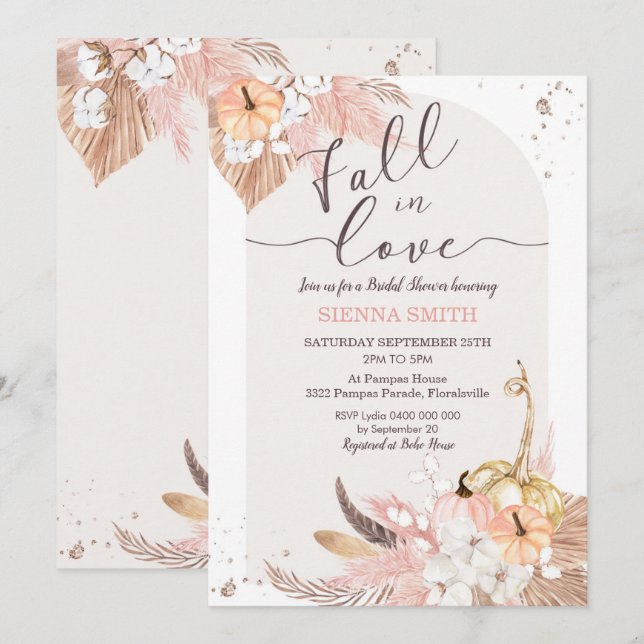 Invitación Caída de calabaza en el amor Ducha de novias Invit (Anverso / Reverso)