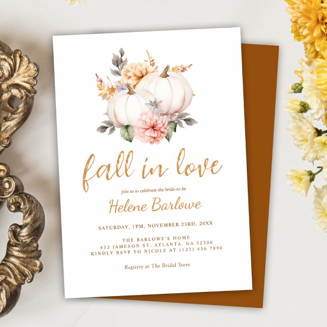 Invitación Caída de calabaza Floral Ducha de novia (Pumpkin Fall Floral Bridal Shower Invitation)
