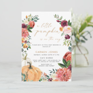 Invitación Caída de calabaza floral Género neutro de Baby Sho